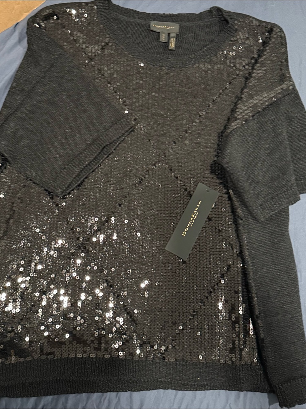 Donna Karan Black Sequin Crewneck Sweater